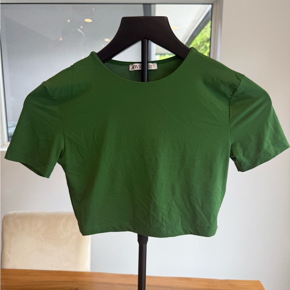 Zara Polyamide Vibrant Green Crop Top
